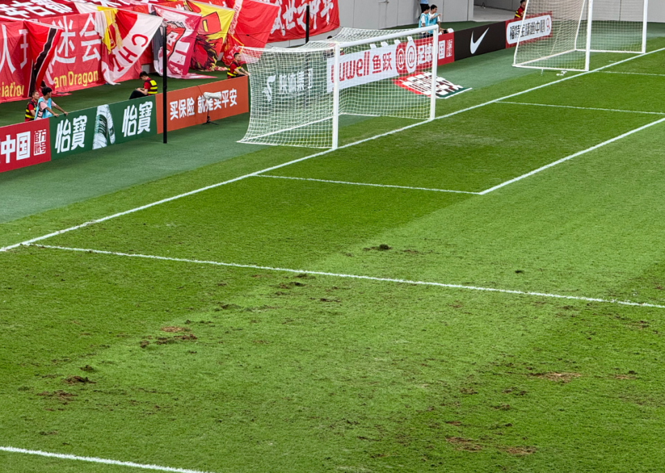 草坪如菜地！对手热身被绊倒，媒体人集体吐槽：业余比赛业余场地